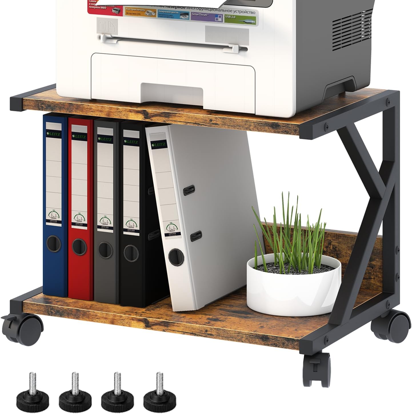 aboxoo Desktop Printer Stand with 2 Tier Wood Storage