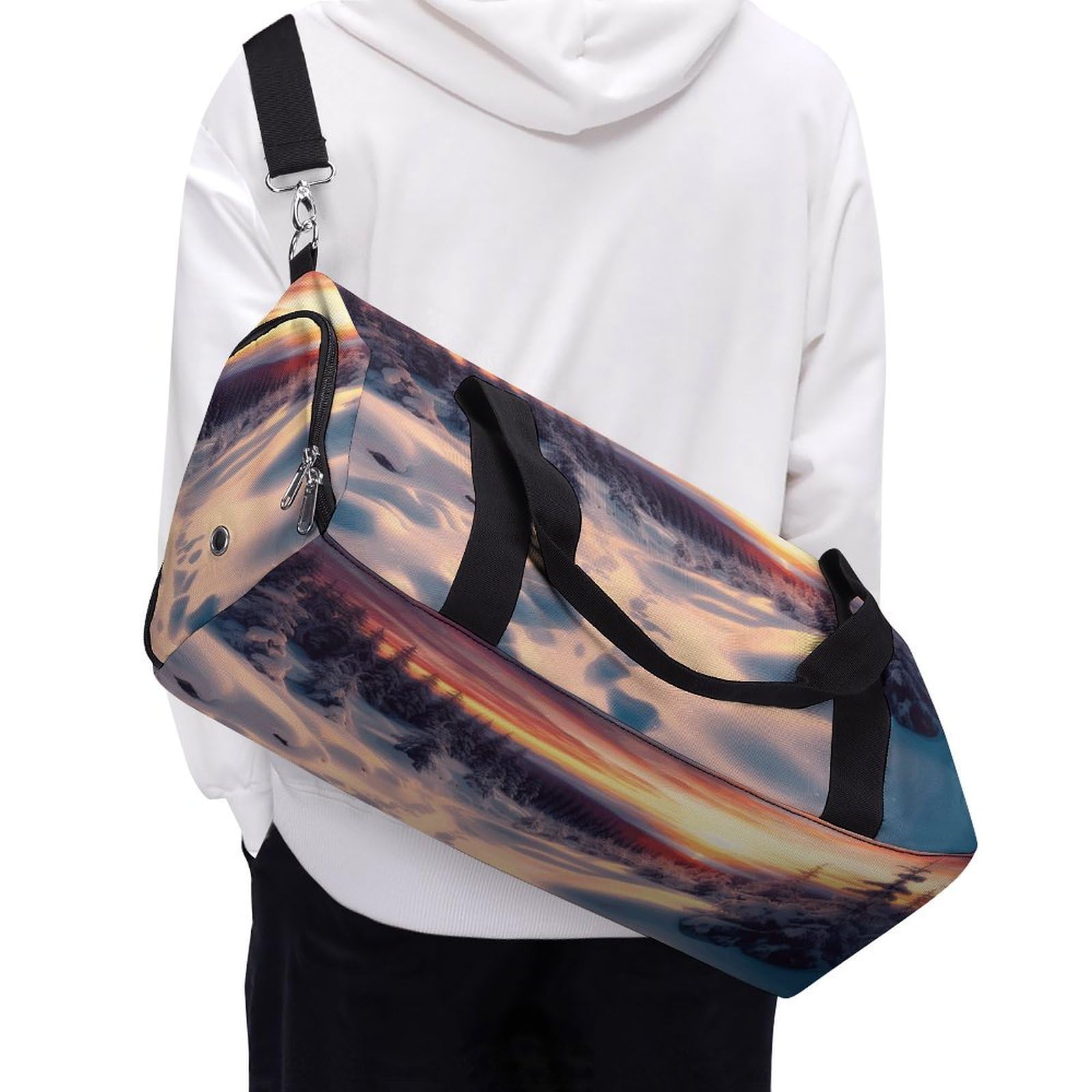 Turnbeutel für Damen und Herren, Winter, Schnee, Sonnenuntergang, Landschaft, Druck, Turnbeutel, wiederverwendbar, Turnbeutel mit Schuhfach, Stil, Einheitsgröße, modern, Stil:, Einheitsgröße, Modern