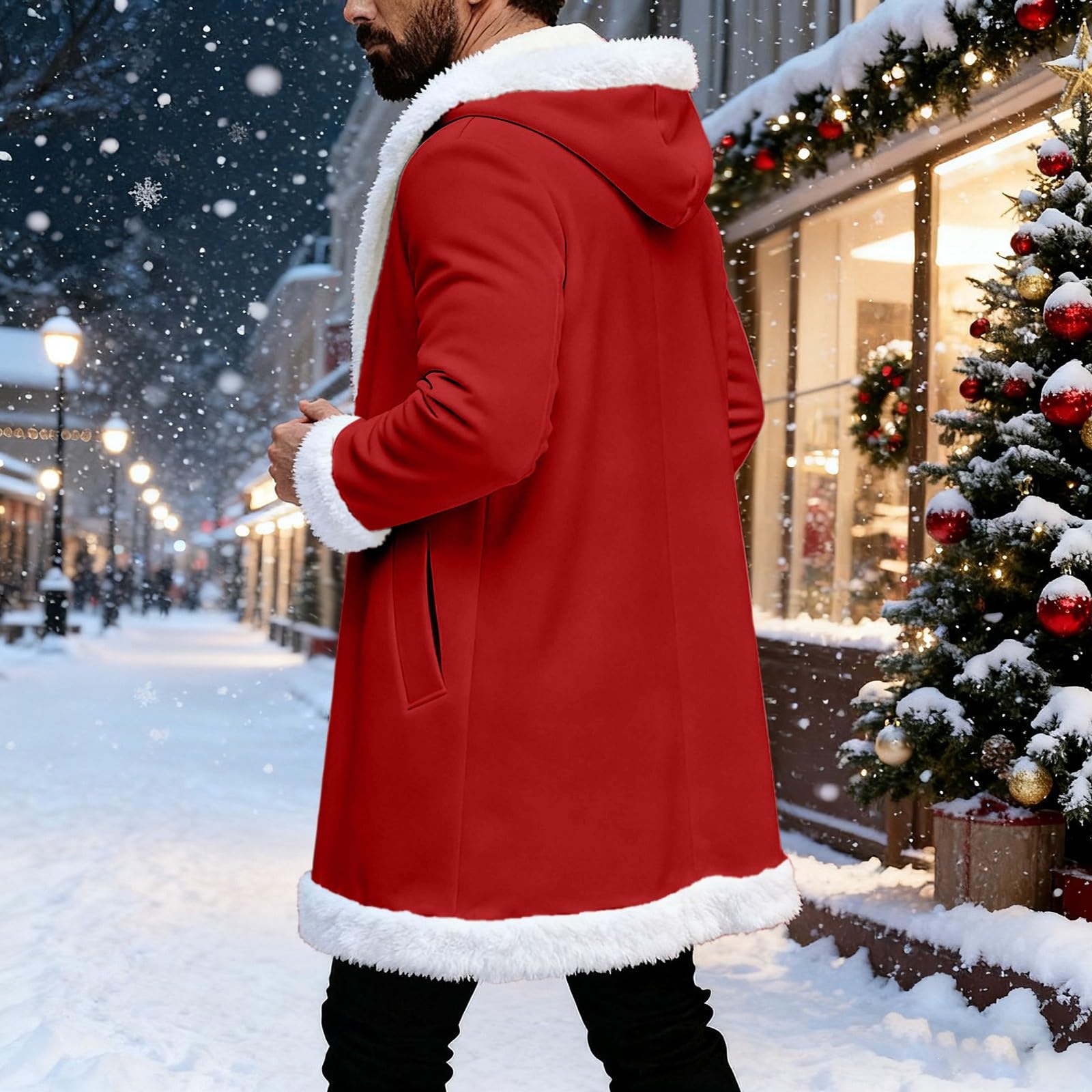 Veste De Noël pour Homme Manteau Long Homme Zippé, Sweat De Noel À Capuche Longue Grande Taille Père Automne Et Hiver Cardigan Blouson Moto Rétro pour Quotidien Chaud Xmas Sweatshirts