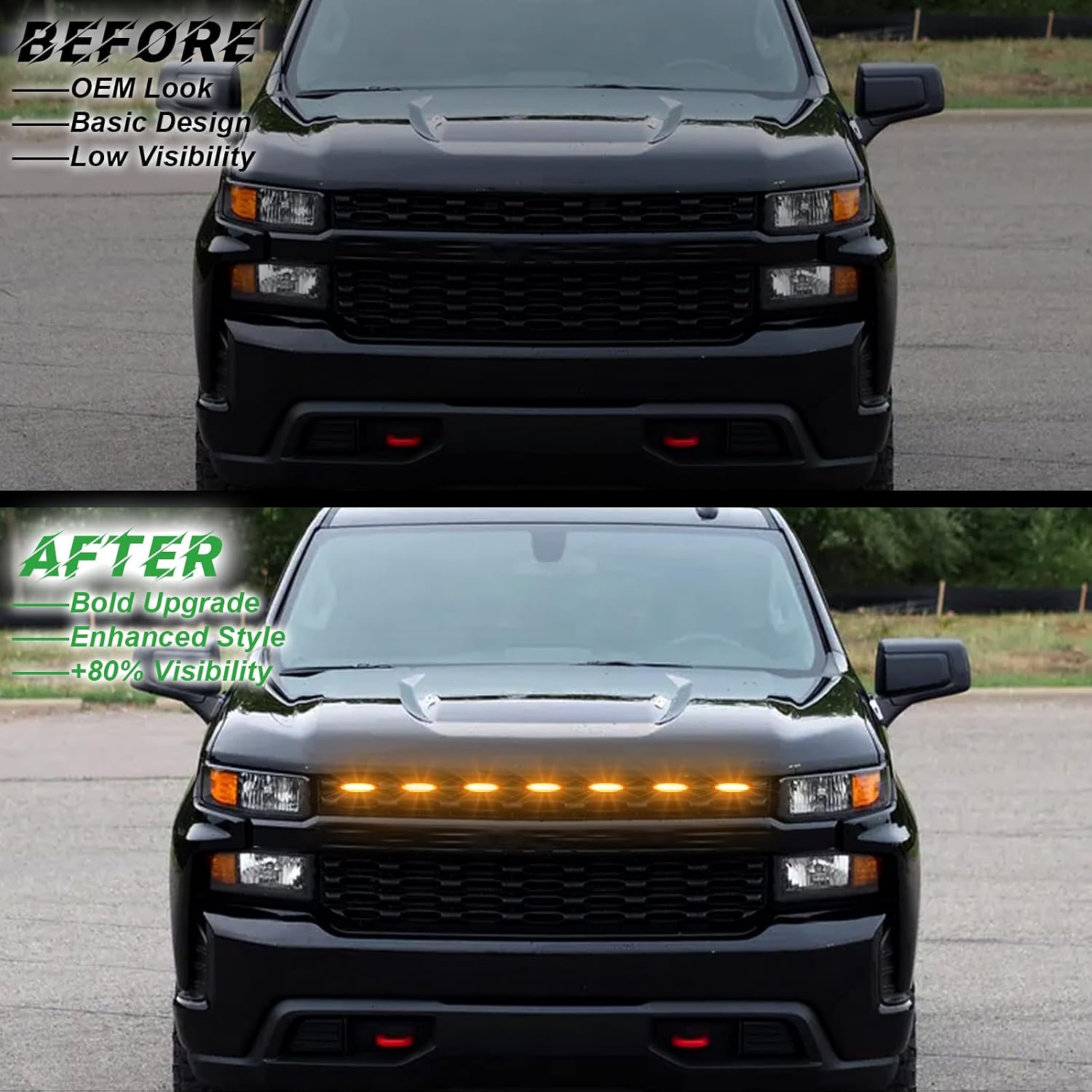 LED Front Grille Lights for 2019 Silverado 1500 Accessories 2020 2021 Grill Lights for Custom Trail Boss WT (Amber,7PCS)