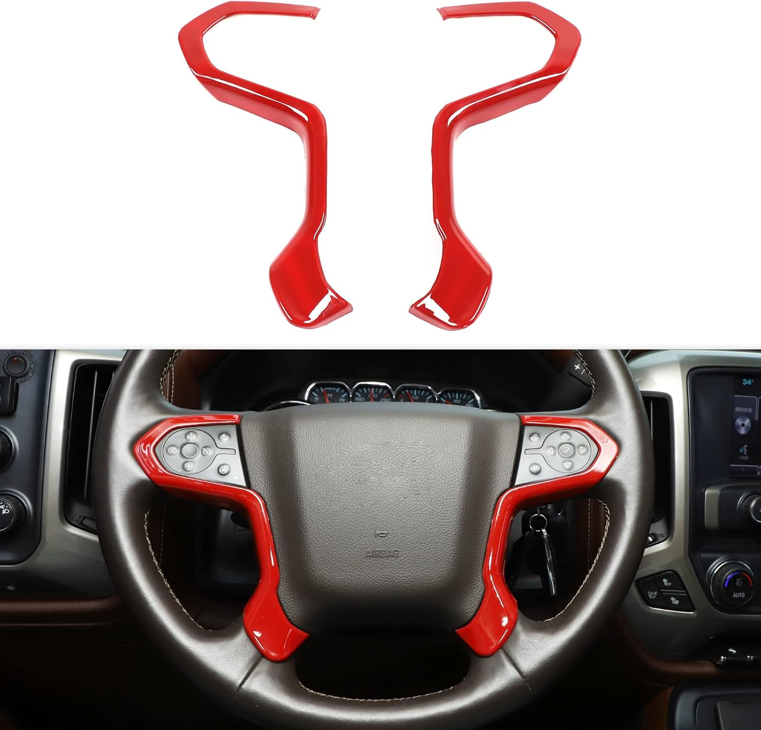 CheroCar for Chevrolet Silverado Steering Wheel Trim Cover ABS Decoration Interior Accessories for Chevrolet Silverado for GMC Sierra 2014-2018 (Carbon Fiber)