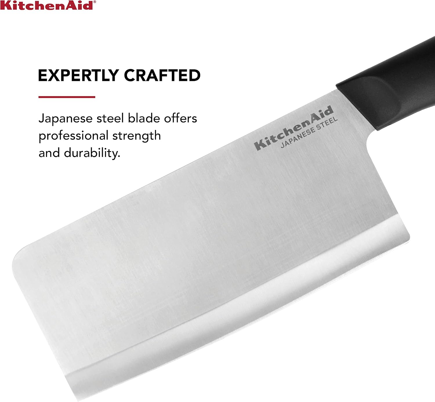 KitchenAid Classic Cleaver Knife with Custom Fit Blade Cover, 6 inch, Sharp Kitchen Knife, Japanese Stainless Steel Blade, Meat Cleaver, Black