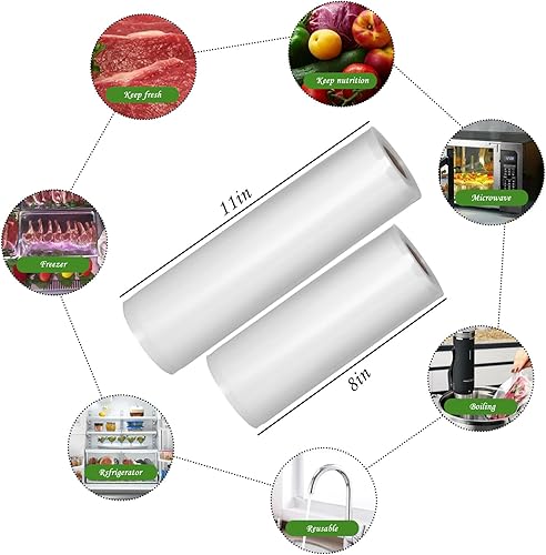 Miniatura 3 de Paquete de 2 rollos de bolsas selladoras al vacío, 8 x 50 pies y 11 pulgadas x 50 pies, bolsas de sellado herméticas para almacenamiento de