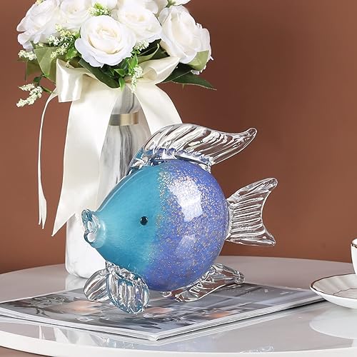 Miniatura 4 de XIYOUQI Figuras de pescado de papel de vidrio soplado a mano, acento naranja para decoración del hogar, pisapapeles de vidrio naranja,