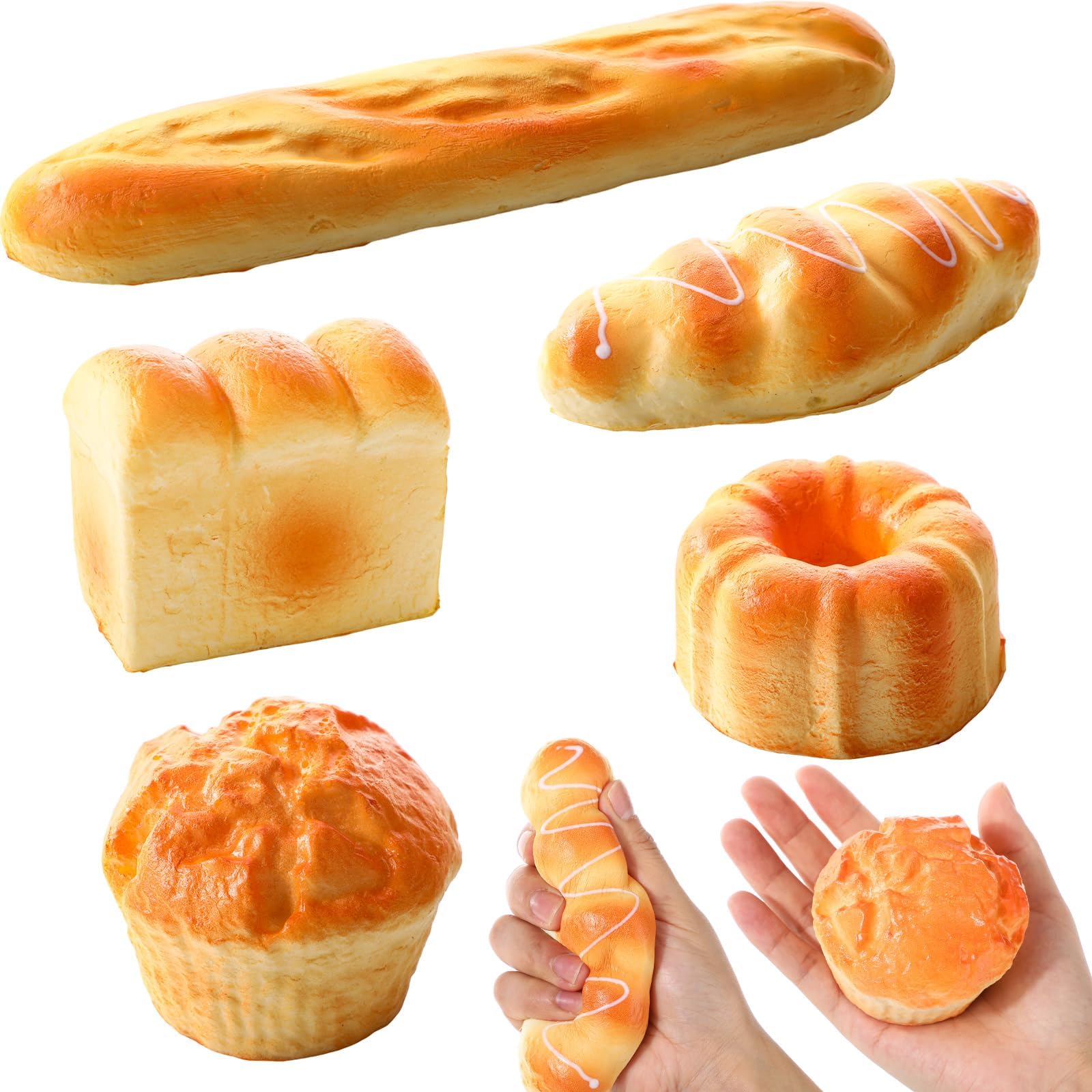5 Pcs Bread Stress Toy Soft Toast Bread Shape Squishes Toy Slow Rising Toy Anxiety Relief Food Toy for Kids Adult Tricky Funny Birthday Gifts Simulation Fake Food Stress Toy Balls (Style 2)