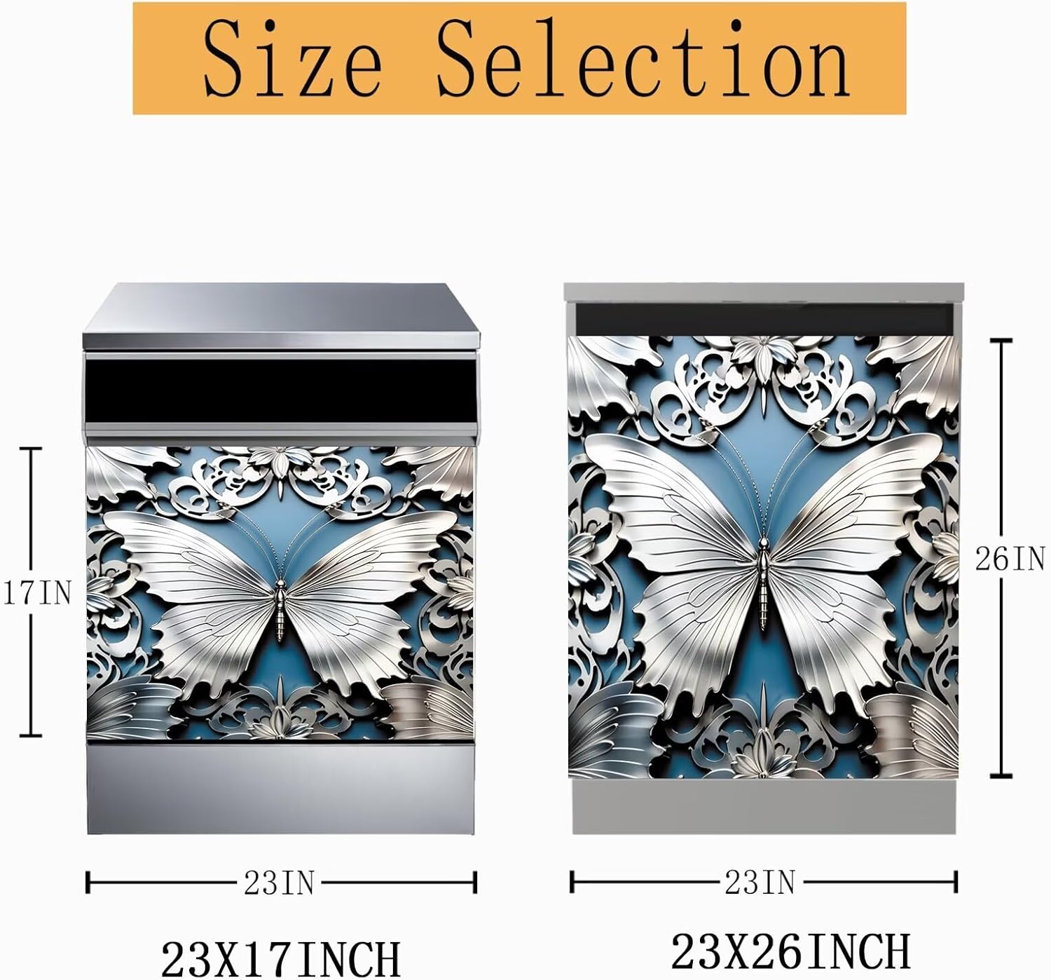 Vintage Silver Butterfly Magnet, Dishwasher Cover Sheet,Butterfly Decal for Front Door 23x26 inch Metal Butterfly Steel Decor, Silver Metal Refrigerator Magnetic Door, Vitality Sticker