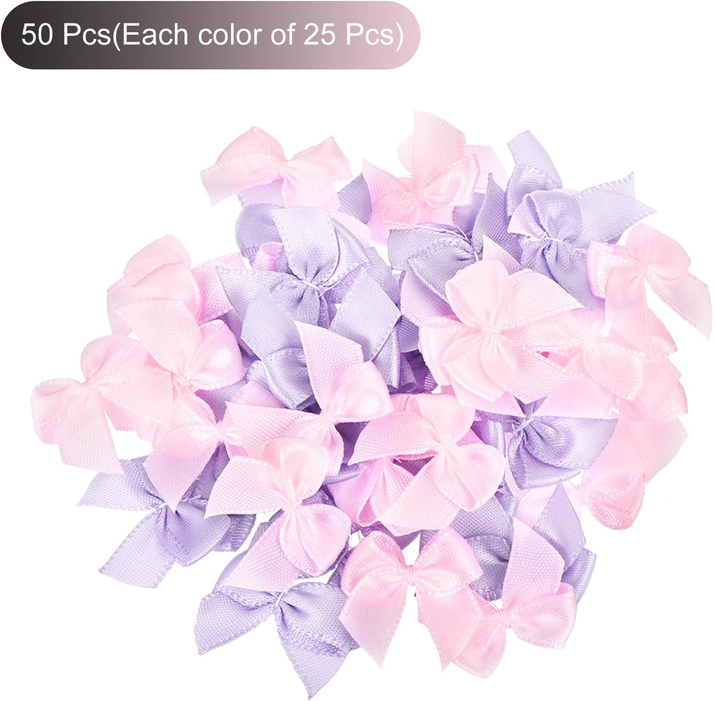 MECCANIXITY 50Pcs Mini Ribbon Bow 1" Mini Fabric Satin Ribbon Flower Bows for Craft DIY Sewing Wedding Birthday Party Pink & Purple