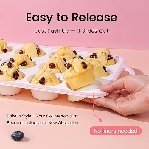 Miniatura 3 de Moldes de silicona para magdalenas para hornear, paquete de 2 unidades, 2.6 pulgadas con marco reforzado de metal, molde de silicona antiadherente