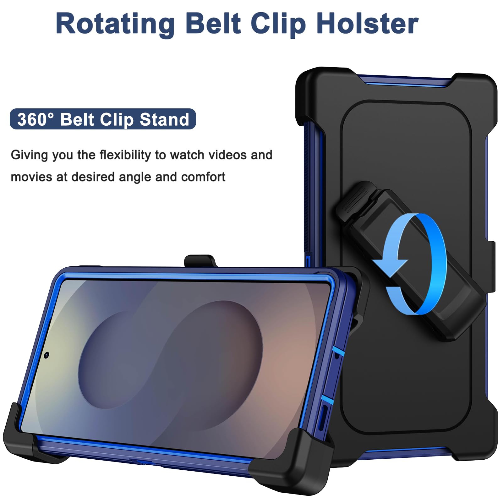 Custodia per Samsung Galaxy S25 Ultra con clip da cintura | 2 pellicole protettive per lo schermo, resistenti e di grado militare, corpo intero, cavalletto robusto