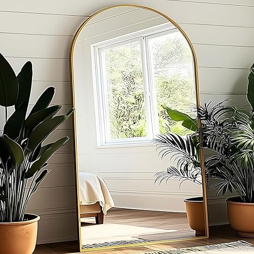 Vista 88 de Espejo de pie arqueado de 71 x 28 pulgadas, espejo de pie dorado de longitud completa para dormitorio, sala de estar, vestidor, espejo alto más