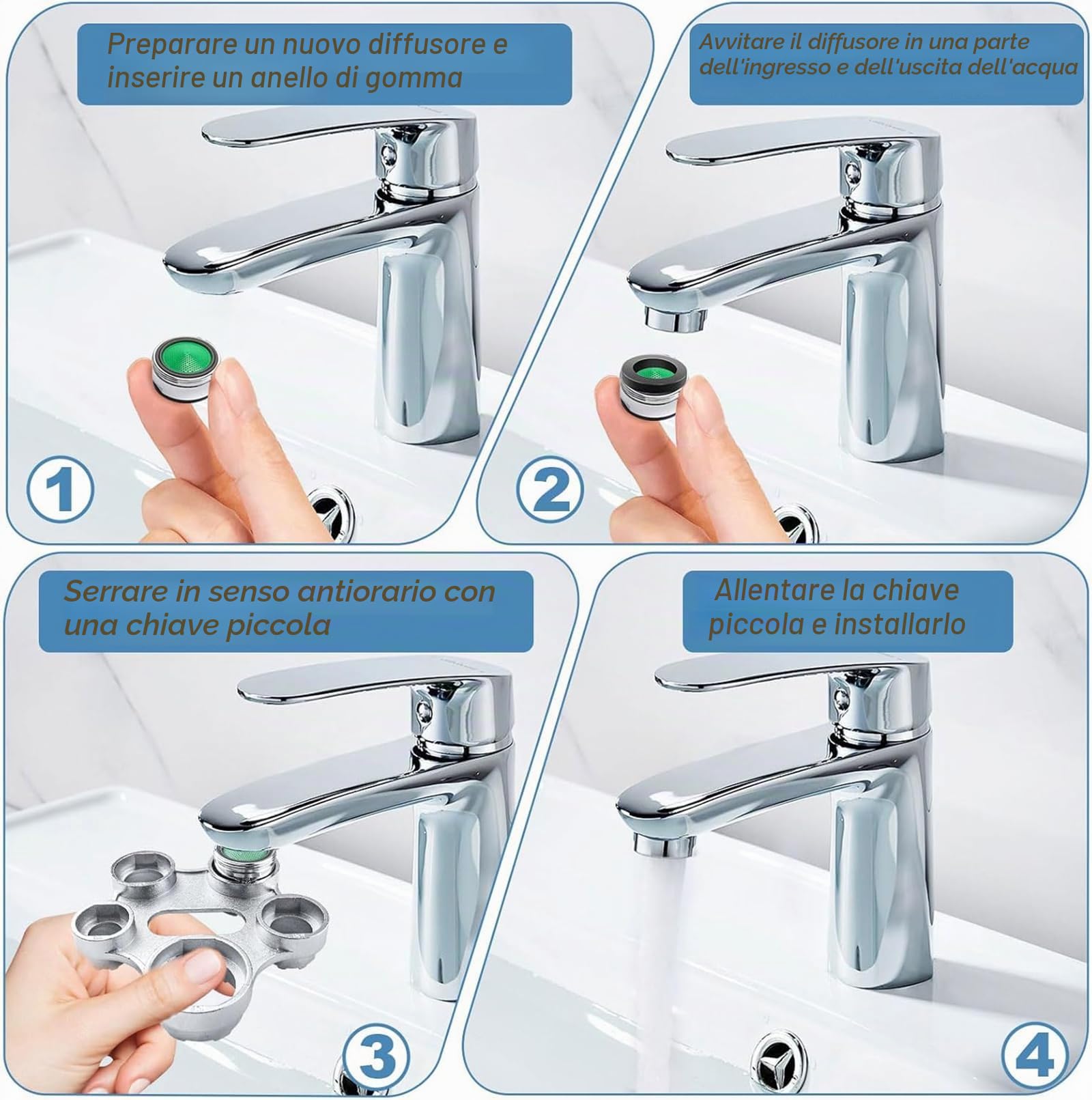 Chiave Universale 10 in 1 per Smontaggio Aeratore Rompigetto Rubinetto - M16 M18 M22 M24 M28 - Per Efficiente per Sostituzione Della Filtri Bagno e Cucina