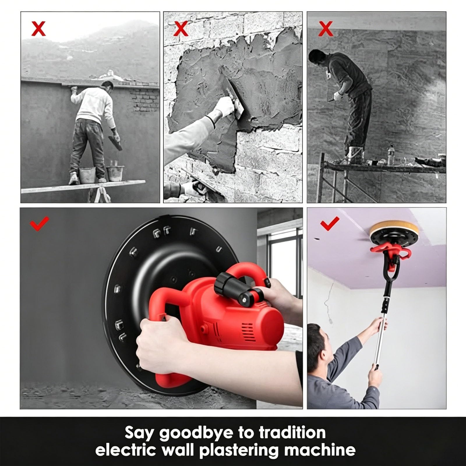 Máquina Eléctrica Para Alisar Paredes, Pulidora de Concreto de Alta Resistencia de 1680W con 6 Velocidades Variables, 40-300Rpm, Máquina Para Enlucido de Superficies de Cemento, Para Revoque y Nivelac