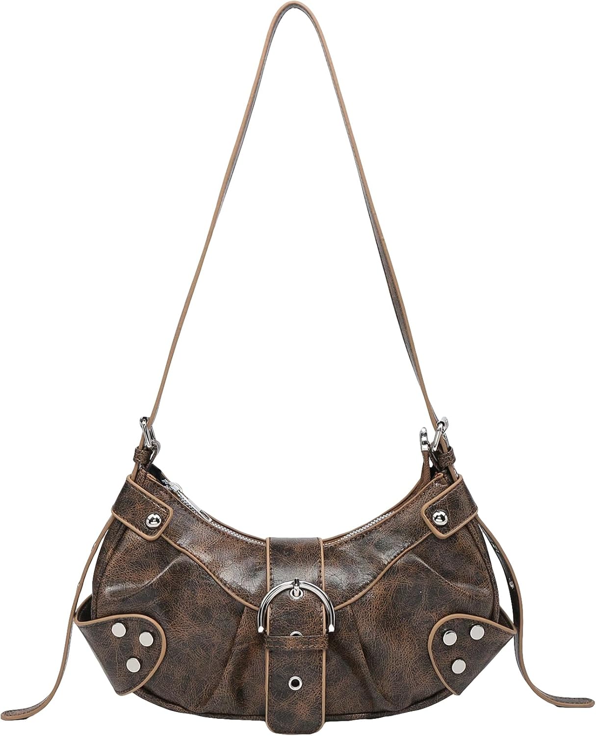 Verdusa Women's Pleated Hobo Shoulder Bags Metallic PU Leather Clutch Handbag
