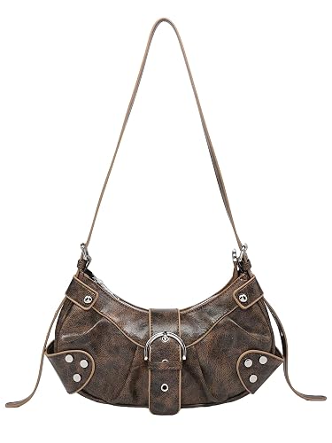 Verdusa Women's Pleated Hobo Shoulder Bags Metallic PU Leather Clutch Handbag - One Size - Brown
