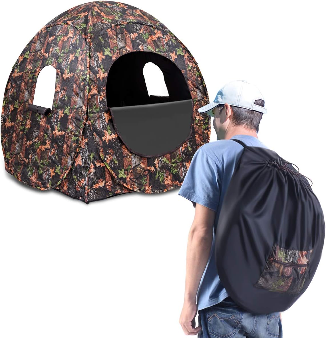 Tangkula 3 Person Pop up Ground Blind, Portable Hunting Blind with Mesh Windows, Carrying Bag & Ground Stakes, Camouflage Hunting Tent with Hub System, Camo Deer Blinds for Hunting