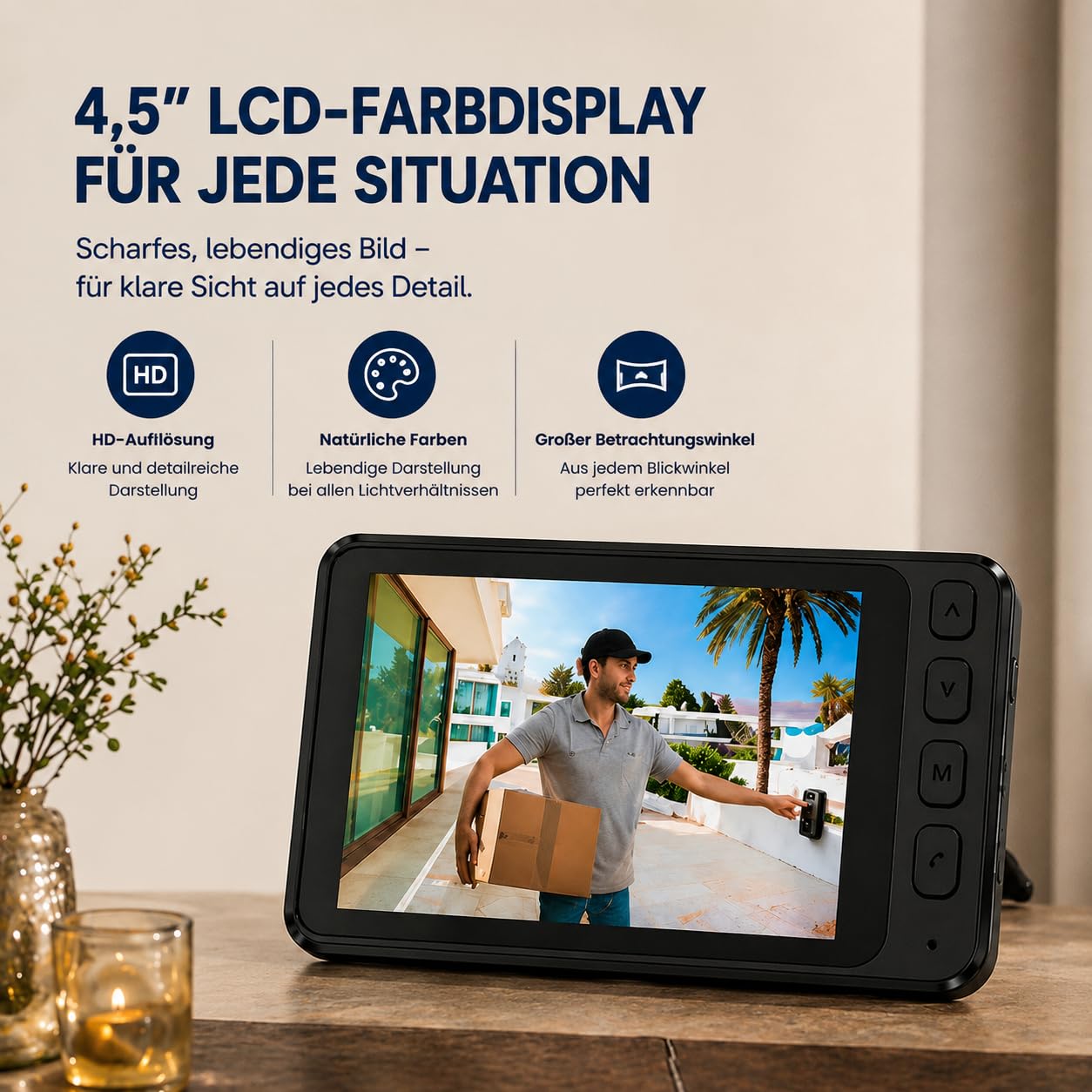 TKMARS Türklingel mit Kamera Kabellos,4,5-Zoll Monitor,Kein WLAN Keine App | 2,4GHz Funkverbindung, Zwei-Wege-Audio, 120° Weitwinkel, Infrarot-Nachtsicht, automatische Aufnahme, 128GB Speicher