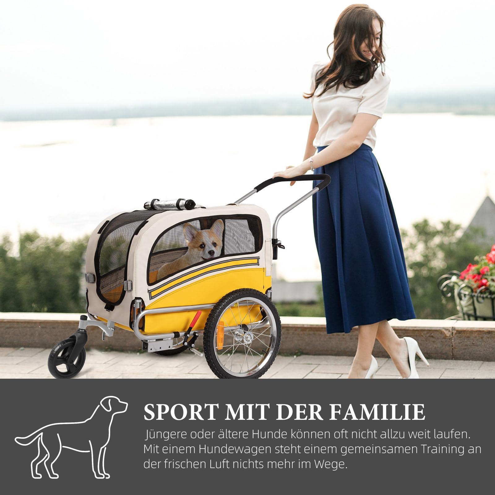 Hundeanhänger 2-in-1 für Fahrrad & Jogger – Transportwagen für Hunde bis 30 kg, faltbar, mit Bremsen, Signalwimpel, Outdoor & Heimgebrauch, leicht zu montieren