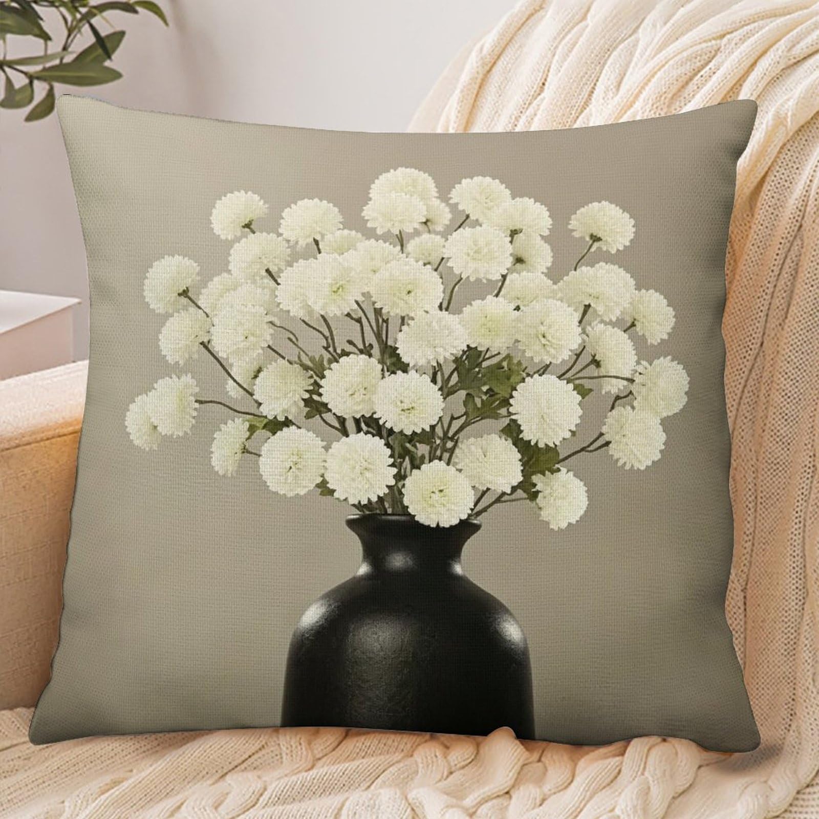 Fekiloot Style White Chrysanthemums Pillowcase Pillow Sham Pillow Case