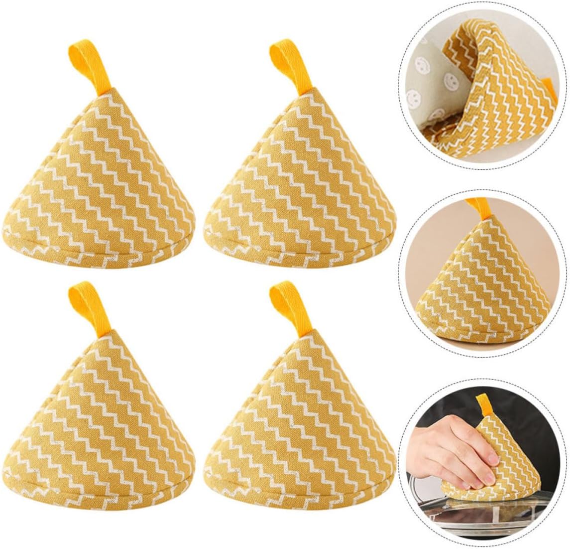 4pcs Yellow Polyester Pot Handle Covers with Rope for Hot Pans