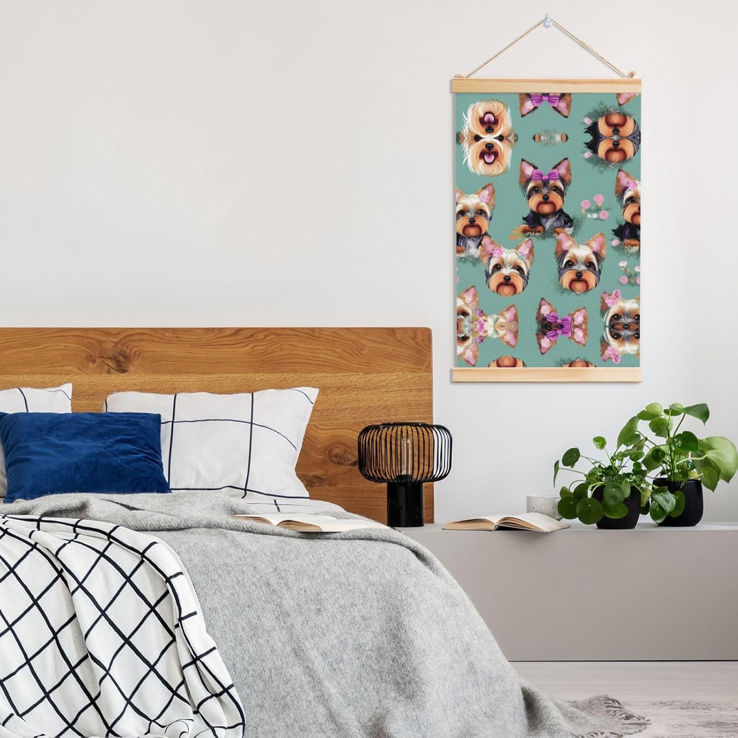 Yorkie Floral Print Poster Hanger,Hanging Poster, Poster Frame,Wood Poster Hanger, For Wall Hanging
