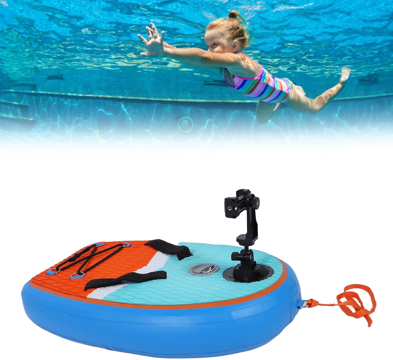 Inflatable Swim Kickboard Thickened Large Buoyancy Swimming Float Board with Phone Holder Swimming Tracking Aid for Panoramic Cameras Action Cameras