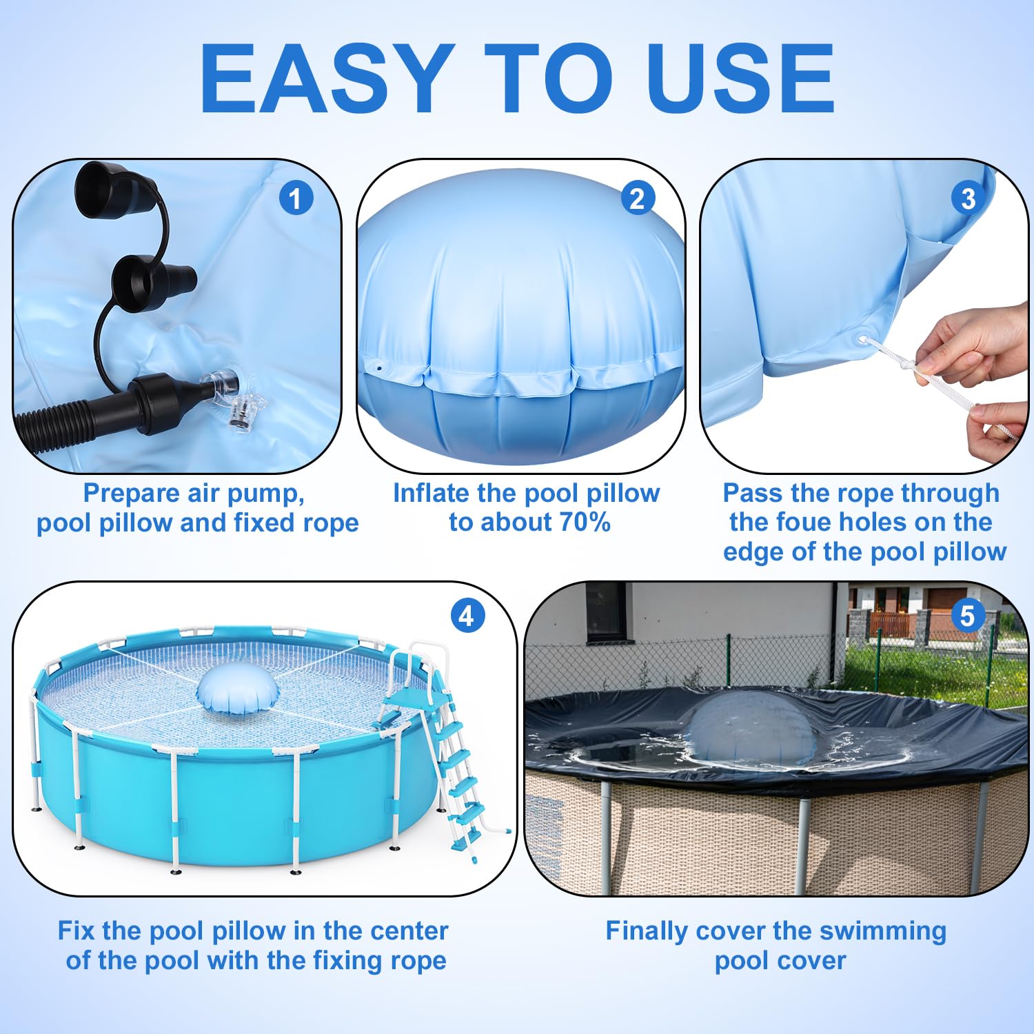 Oreiller Gonflable Pour Piscine - PVC Résistant - 150 Cm De Diamètre Avec Corde - Protection Hivernale - 8