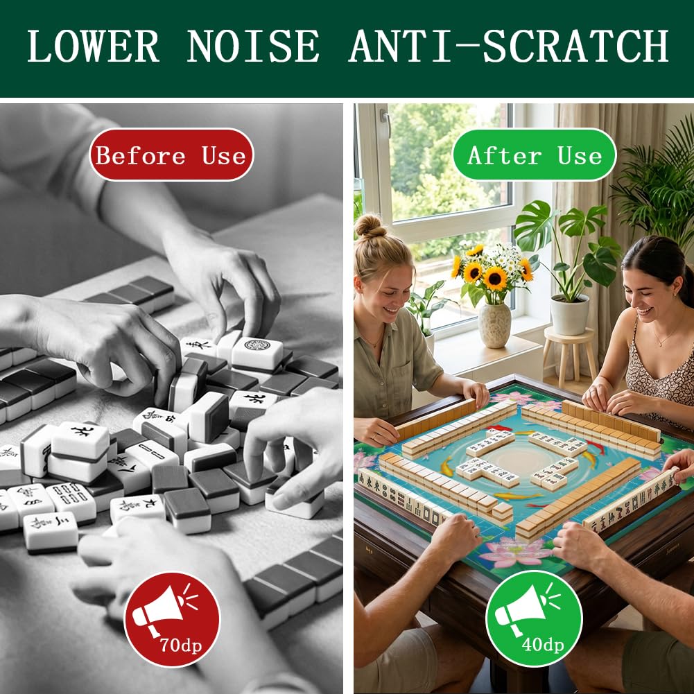 FINGERINSPIRE Tappetino portatile Mahjong con motivo pesce loto, con borsa per il trasporto, 80 x 80 cm, antiscivolo, antirumore, in stile cinese, adatto per giochi di carte