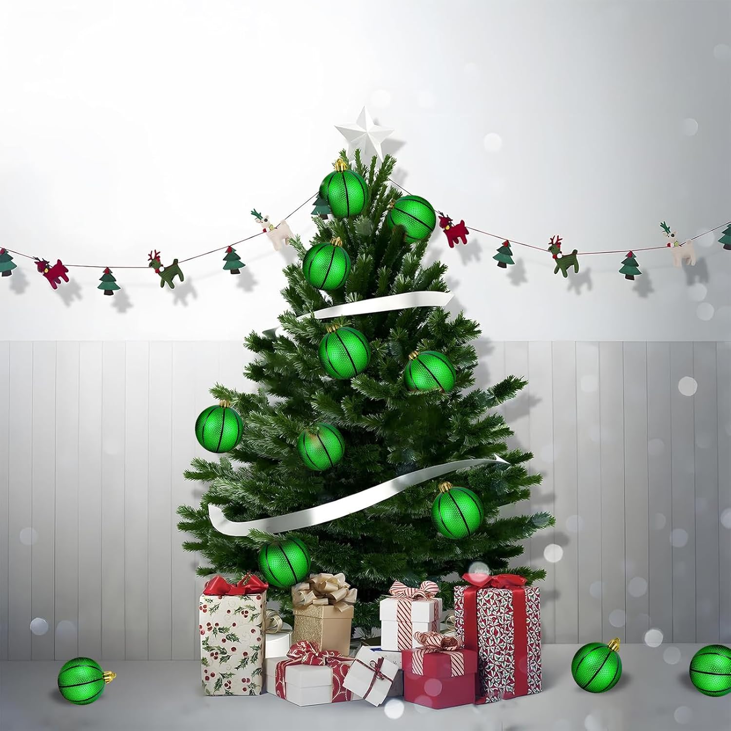 Mupera Christmas Ball Ornaments - 6 Pcs Shatterproof Sports Green Basketball Ornament Set, 2.36 Inch Hang Ball Decorations for Xmas Tree, Holiday, Wedding, Party, Office, Business Decor - Image 8