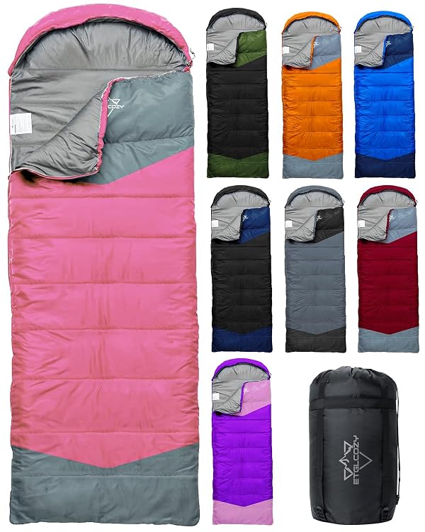 ETGLCOZY Single Sleeping Bag for Adults Kids 50-80°F 3-Season, Lightweight 3.3lbs Waterproof Ripstop, Dual Zipper Bottom Vent, Compression Sack, Portable Camping Hiking Backpacking Gear, Pink by ETGLCOZY - Used condition - CA$32.79