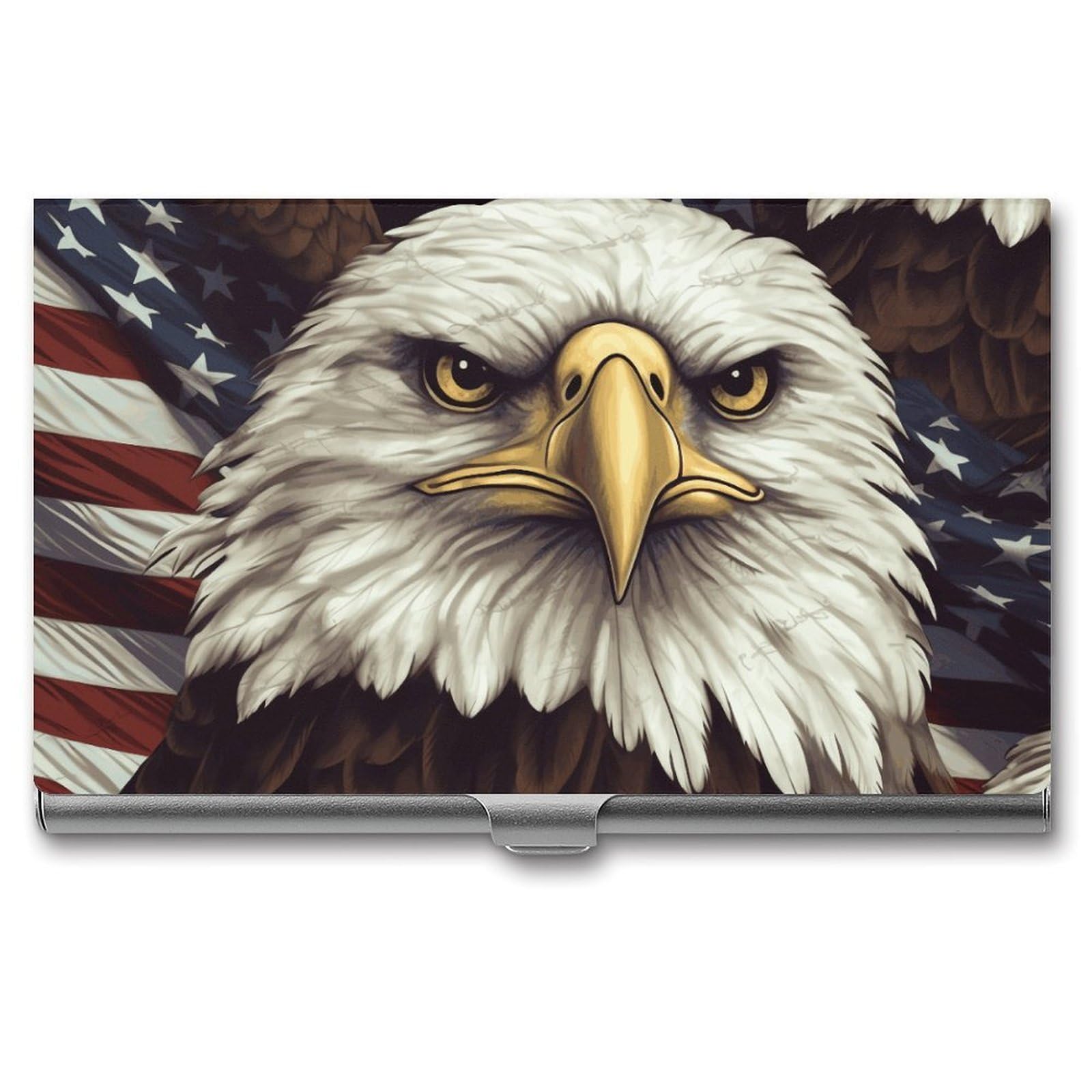 Lzqpoeas Men's Style Bald Eagle Custom Business Card Holder Slim Business Card Case For & Wo Pocket Metal Case Professional Stainless Steel Business Card Holders Purse Name Card Holder Buckle