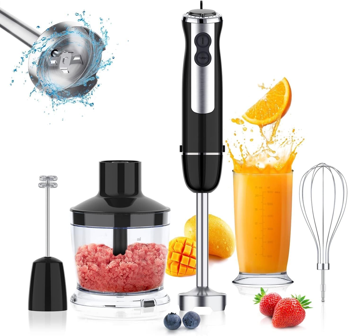 Aptliton800W Baby Food Blender, 12 Speed Handheld Electric Blender, 5-in-1 Chopper, Whisk & Food Processor for Smoothies, Soups, Sauces, Baby Weaning & Baby Food, Stainless Steel