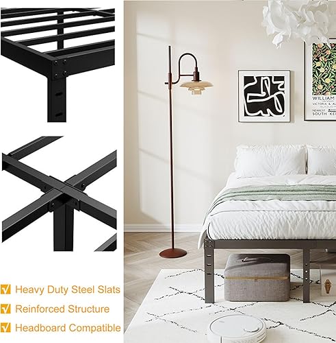 Miniatura 6 de Bastidores de cama tamaño individual, plataforma de 12 pulgadas de alto, no necesita somier, marco de metal resistente, base de colchón sin ruido,
