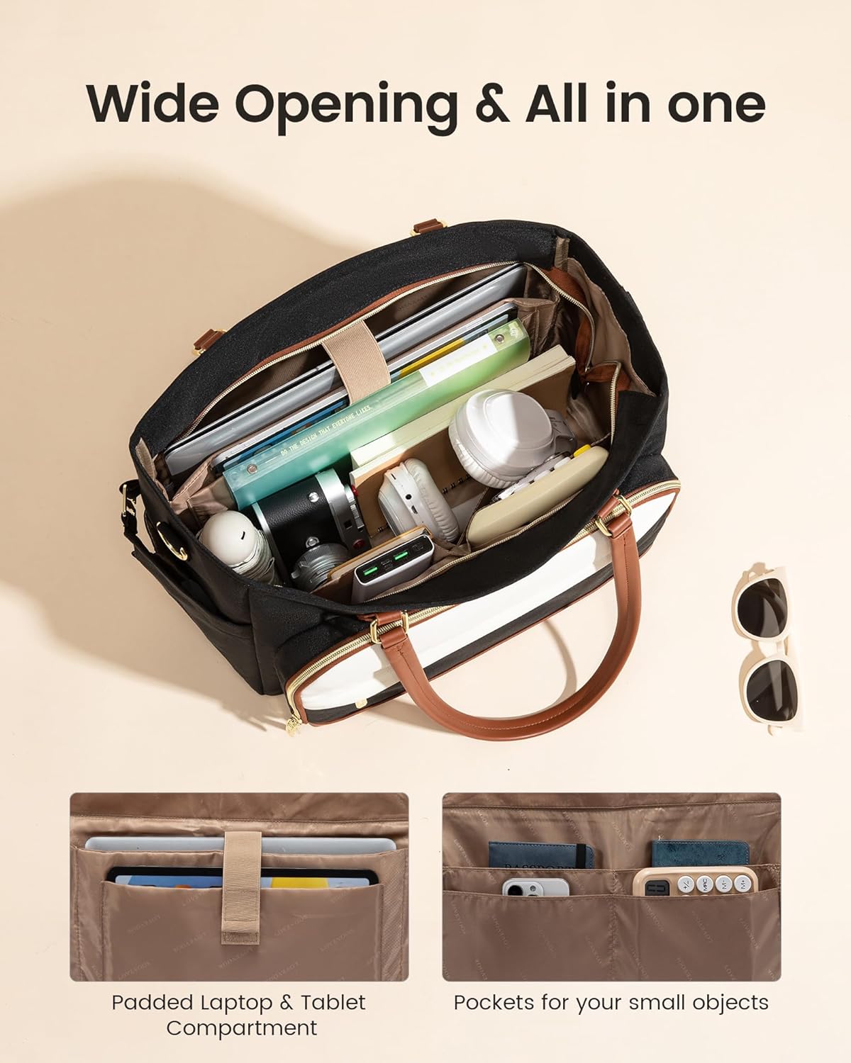 LOVEVOOK Teacher Tote Bag, Laptop Bag for Women with Large Cup Holder & Accordion File Area, Work Tote Bag for Business - Image 5