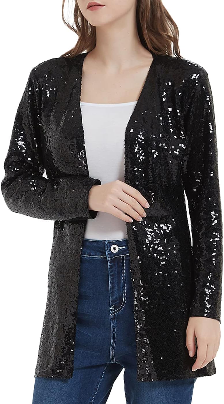 Anna-Kaci Women's Sequin Jacket Open Front Coat Blazer Party Cocktail Outerwear Cardigan, - Image 2