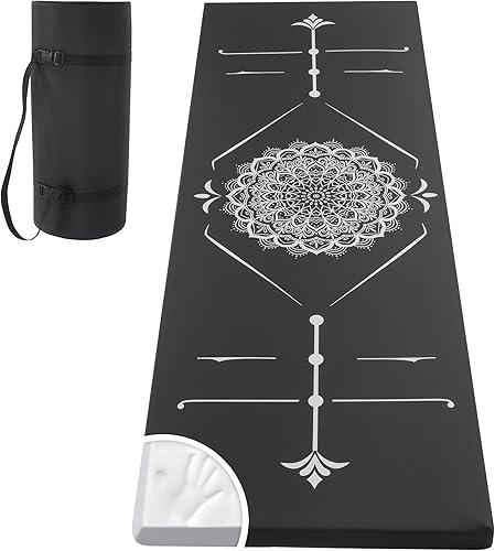 BALAPET Esterilla de yoga de espuma gruesa con marcas de alineación, alfombrilla de ejercicio antideslizante con correa para yoga caliente, pilates,