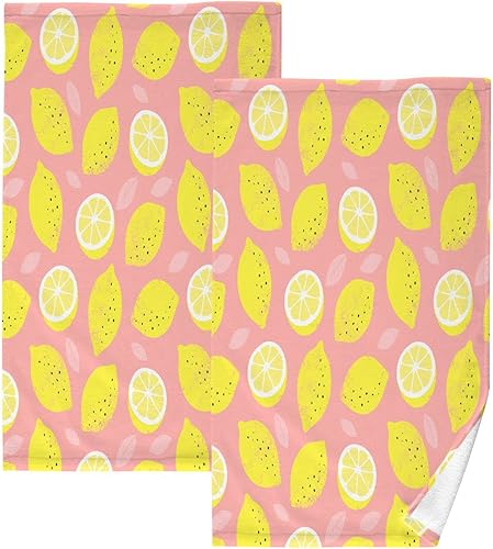 Juego de 2 toallas de mano con patrón de limón colorido, altamente absorbentes, toalla de mano de algodón decorativa para cocina y baño, 16 x 28