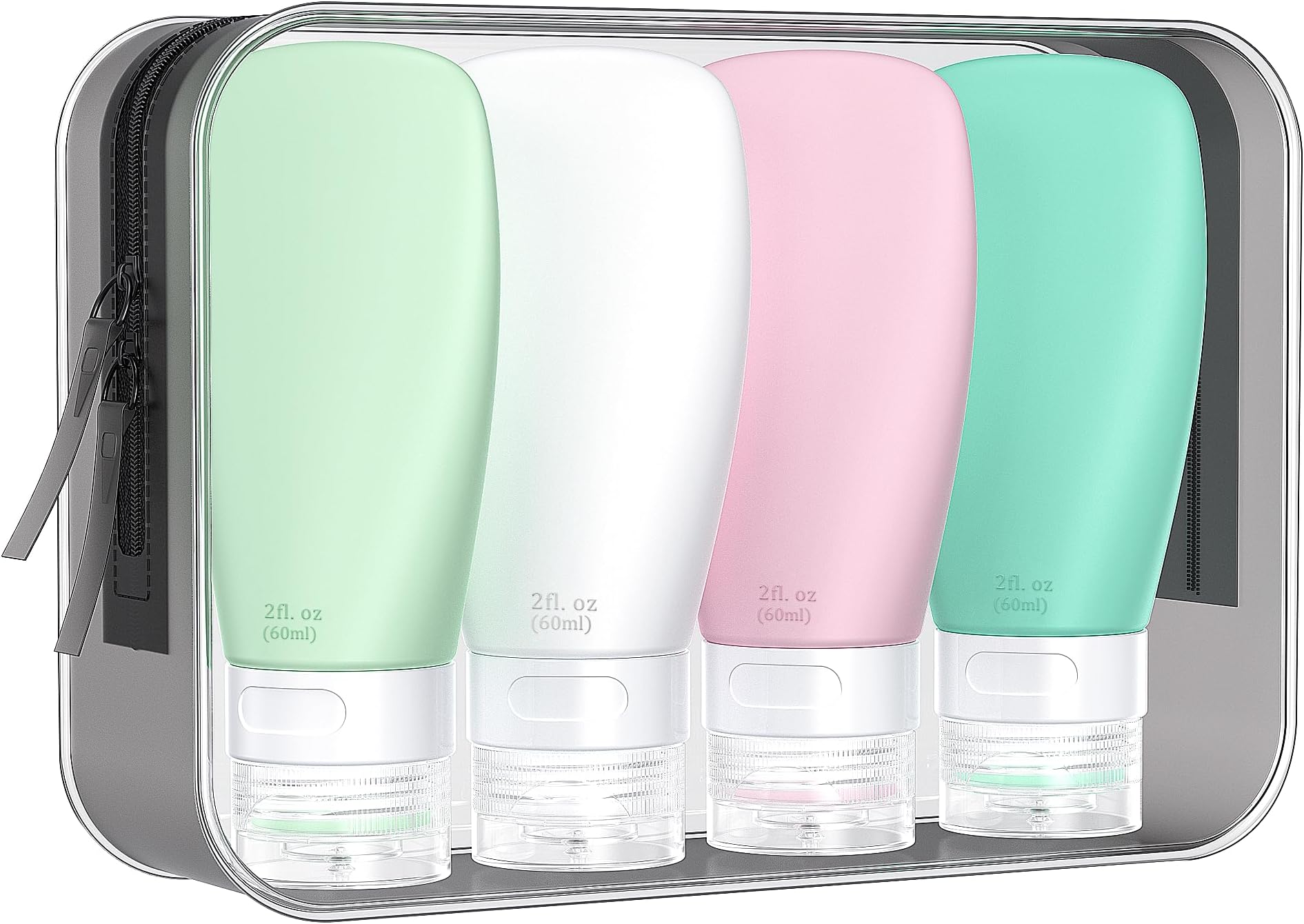 INSFIT Portable Travel Bottles, INSFIT TSA Carry On Approved Toiletries Containers, 60ml Leak Proof Squeezable Silicone Tubes, Refillable Travel Accessories for Shampoo Body Wash Liquids 4 PacK