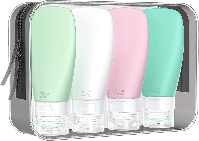 INSFIT Frascos Recarregáveis de Silicone para Viagem com Estojo e Etiquetas, Pacote com 4
