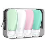INSFIT Travel Bottles for Toiletries, TSA Approved 2oz Leak Proof Silicone Squeezable Containers, BPA Free Refillable Vacation Essentials for Shampoo Body Wash Liquids (4 Pack)