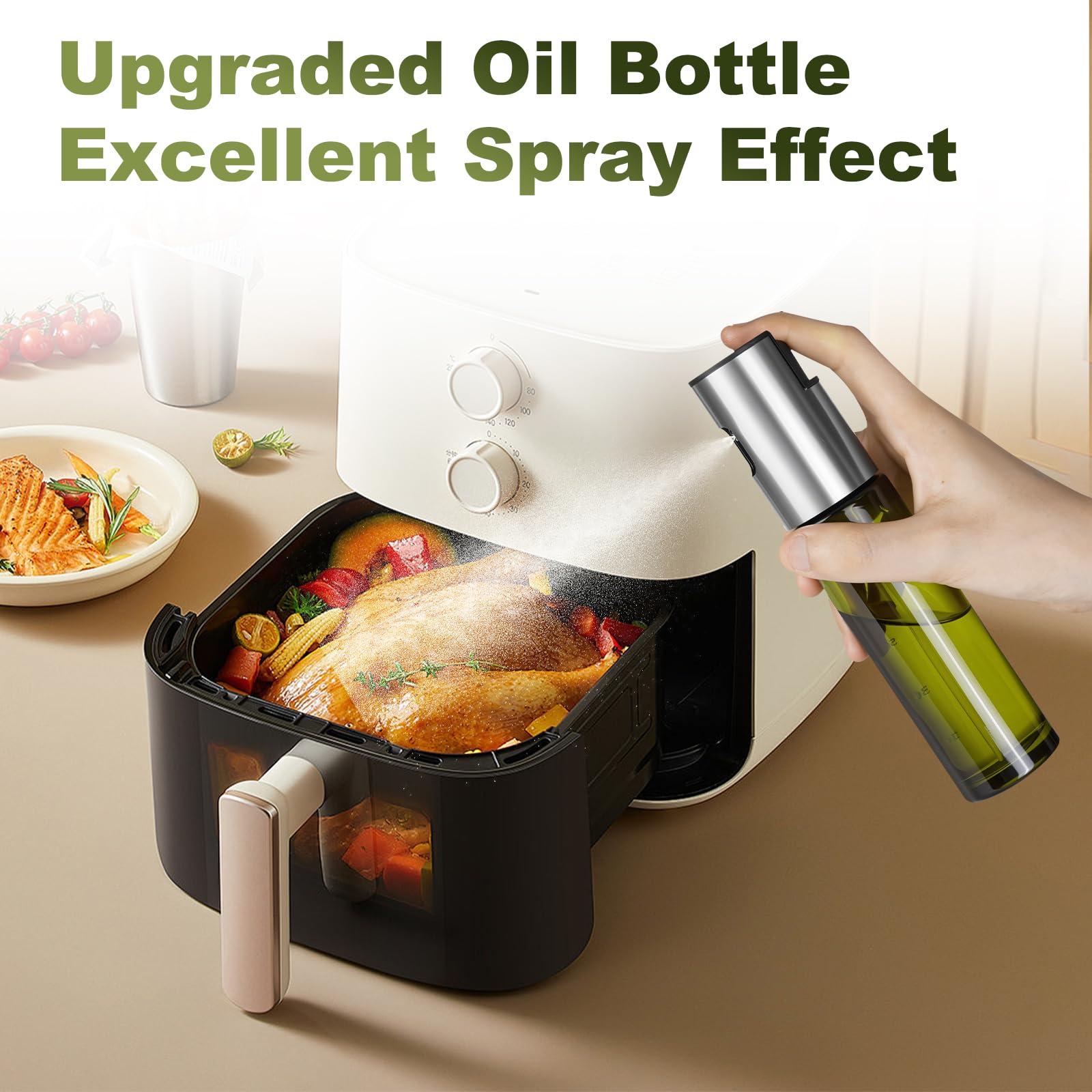 Byitin 2 pezzi Spruzzino Olio per Friggitrice Aria 100ml, Spruzzatore per Olio d'oliva in Vetro Verde con Protezione UV, Vaporizzatore Nebulizzatore Oil per Cucina, Barbecue con imbuto grande