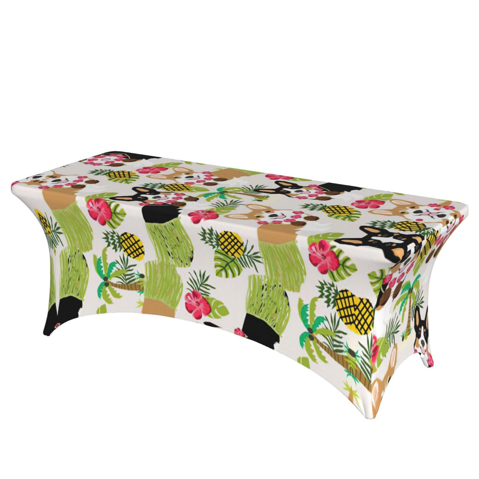 Nappe de table extensible corgi et fleurs tropicales 1,8m élasthanne