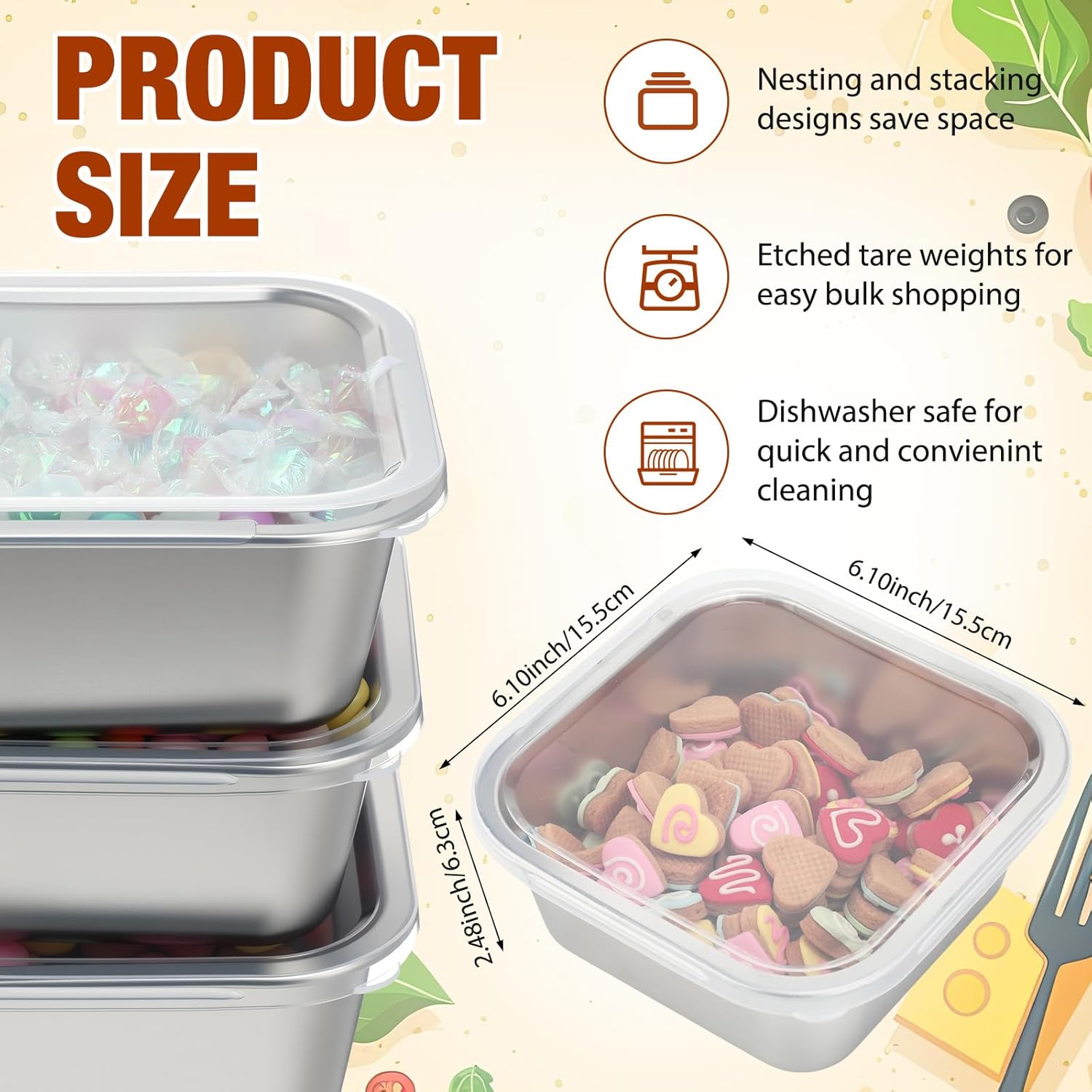 6 Pcs Stainless Steel Food Storage Containers with Lids Metal Lunch Bento Box Reusable Stackable Meal Prep Container for Kitchen Picnic Travel Dishwasher Safe (30 oz)