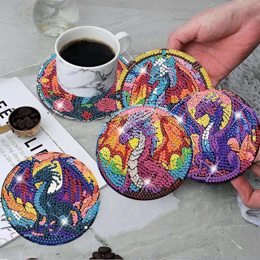 ijbnhd 8 PCS Diamond Art Coasters Kits for Adults Dragon 4X4inch image 4