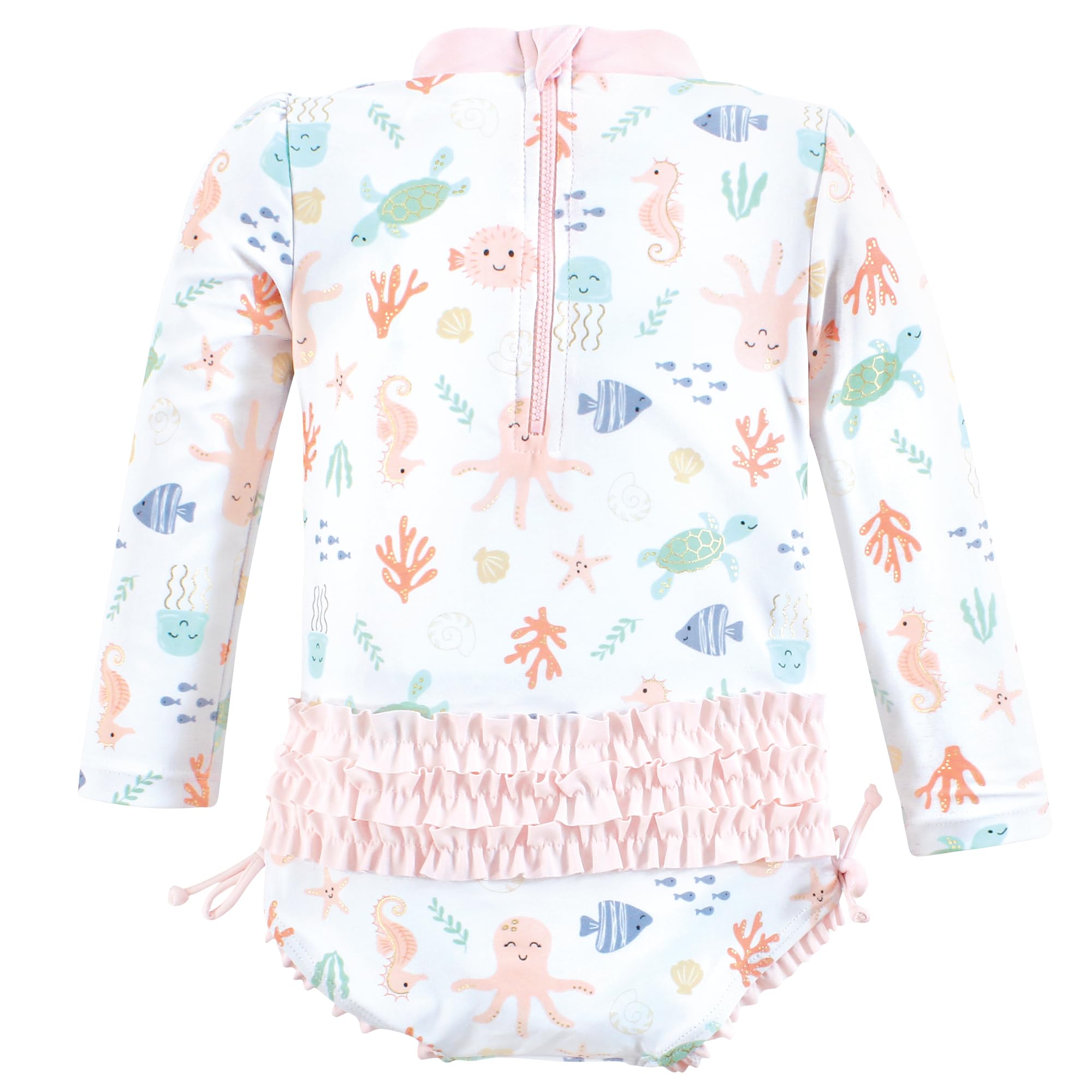 Hudson Baby Baby Girl's Rashguard Toddler Swimsuit, Pastel Sea, 8 Years