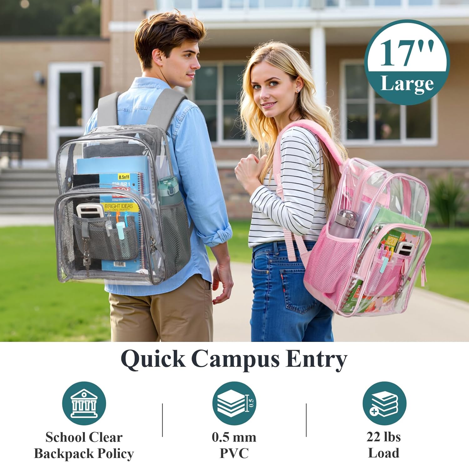 PACKISM Clear Backpack - 17 inch Heavy Duty Clear Backpacks for School, Large Transparent Bookbag for Students (Age 12+) - Image 2