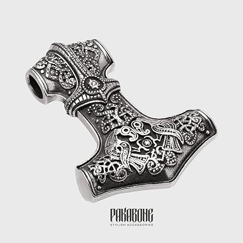 Miniatura 6 de Mjolnir - Colgante con cuervos Collar de martillo de Thor de plata 925 tamaño extra grande Joyería nórdica Estilo nórdico escandinavo Joyería