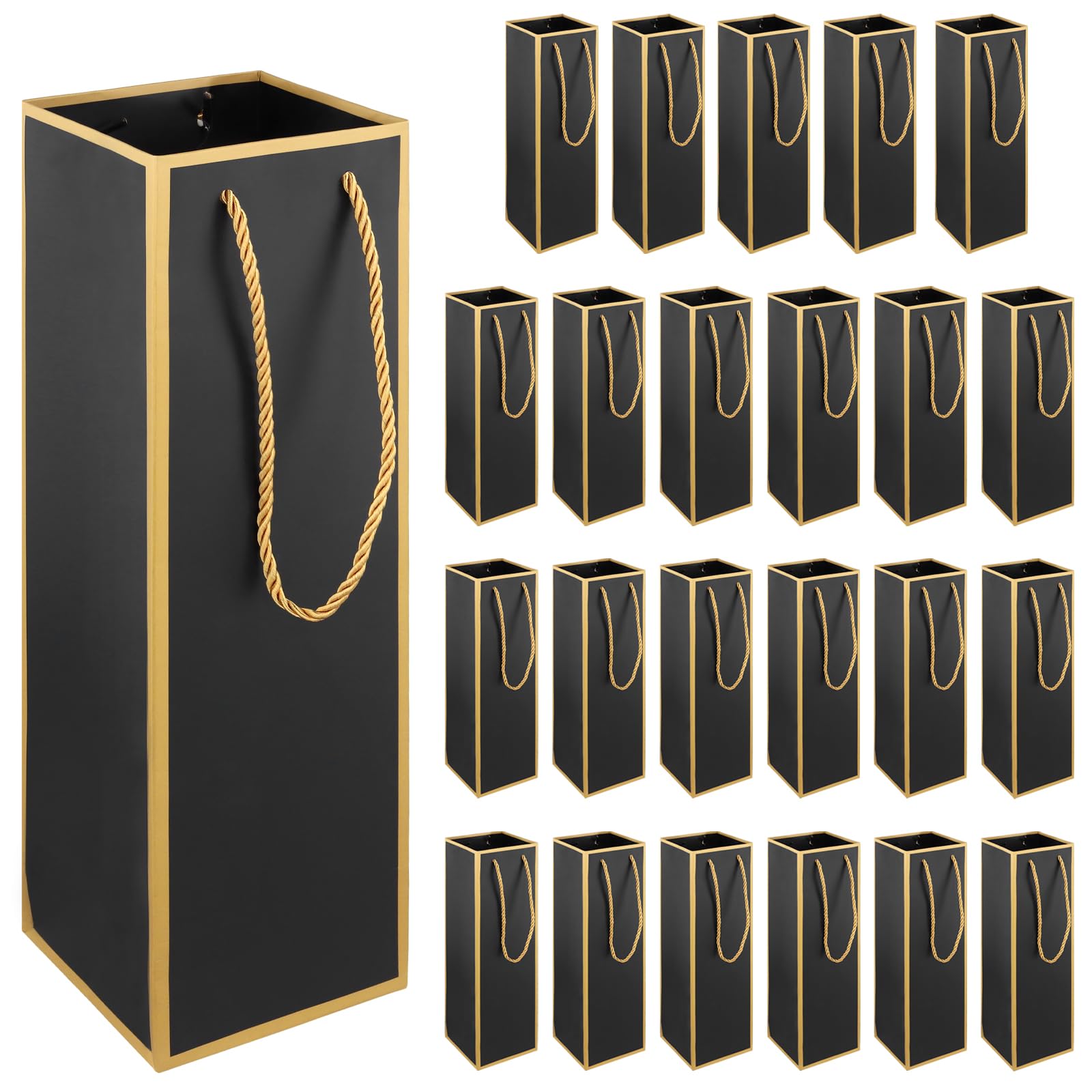 FUNSUEI 24pcs Wine Bottle Gift Bag, Black and Gold Bottle Bags