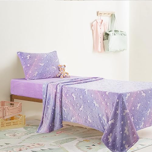 Miniatura 2 de HOMBYS Juego de sábanas para niños que brillan en la oscuridad, 3 piezas, tamaño matrimonialqueen con funda de almohada, juego de sábanas de