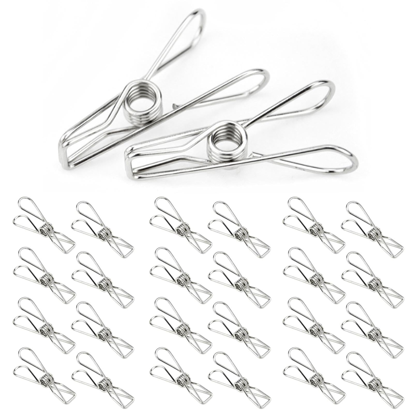 50 Pack Clothes Pegs, Stainless Steel Laundry Pegs Washing Line Hanging Clips, Strong-Grip Laundry Clips Pins for Washing Line, Clothes, Kitchen, Office, Snack Bags