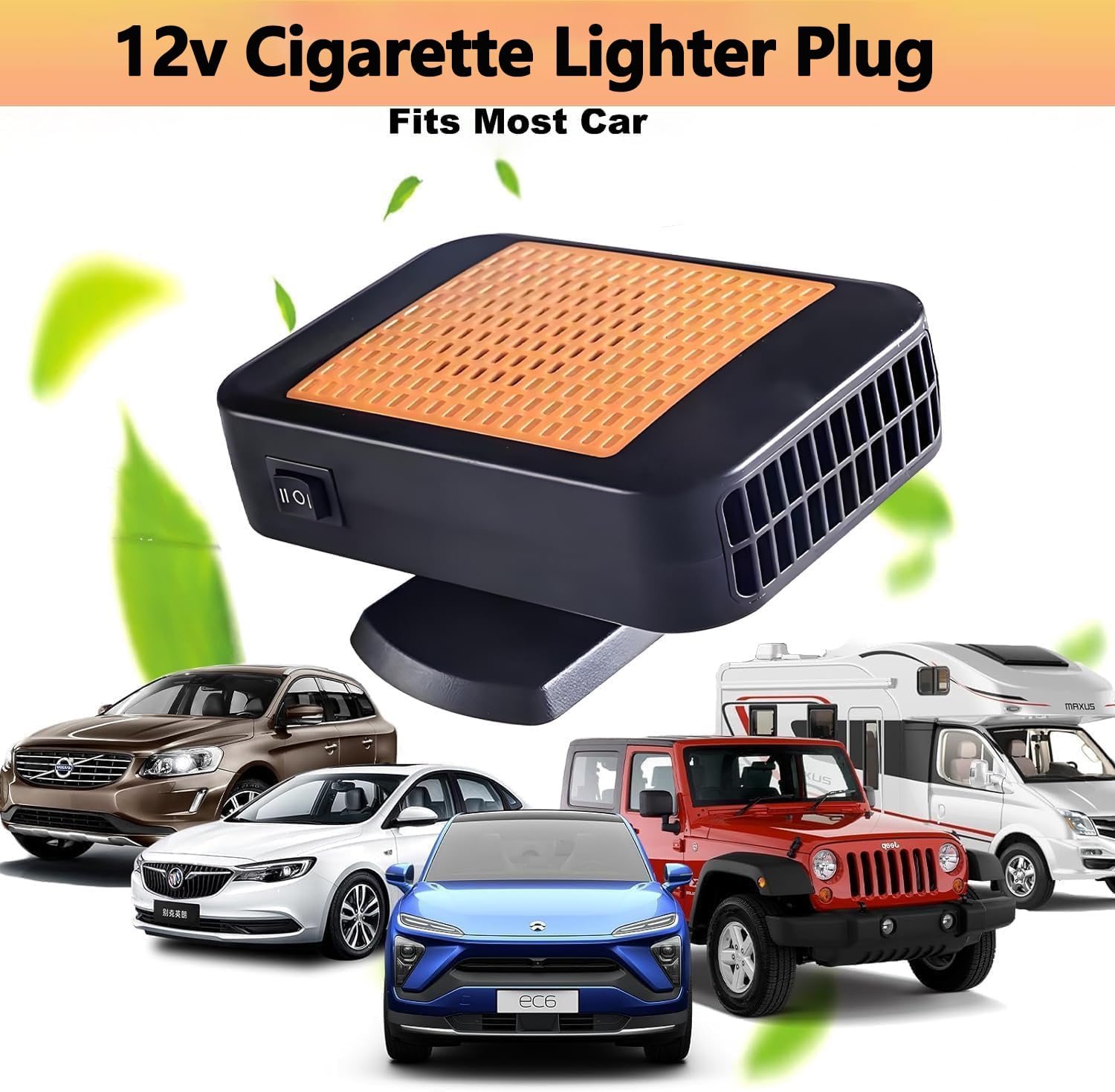 Autoheizung, 12V 200W 2-in-1 Schnelles Heizen und Kühlen, Lüfter, Entfroster, Tragbare Autoheizung zum Anschluss an den Zigarettenanzünder, mit um 360° Drehbarer Basis für alle 12V Autos